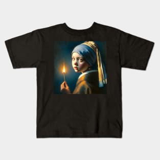 Illuminated Grief: The Match Girl's Lament - Vermeer's Vision Reimagined Kids T-Shirt